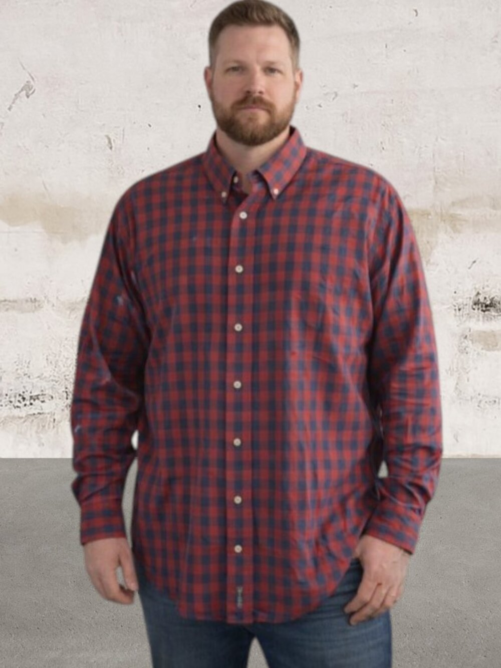 Orvis Men's Red and Blue Plaid Shirt Size XL